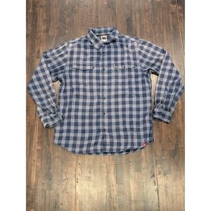 North Face Shirt Mens Medium Blue Gray Plaid Flannel Button Down Outdoor Hiking
